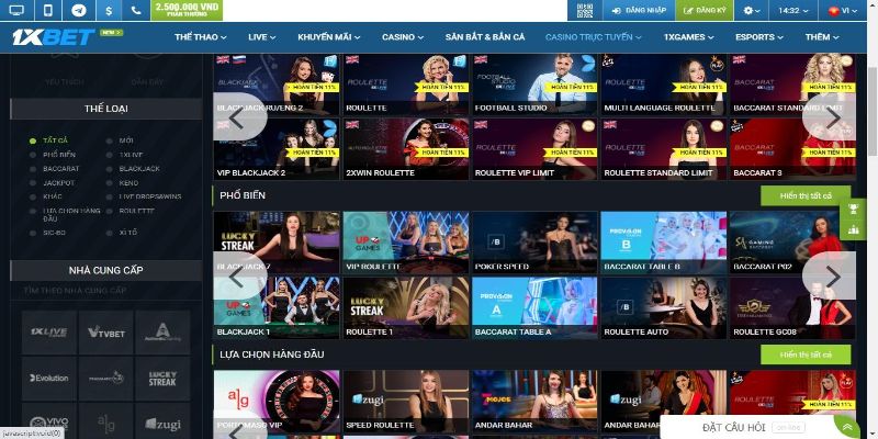 Giao diện nhà cái 1xbet thiết kế đẳng cấp